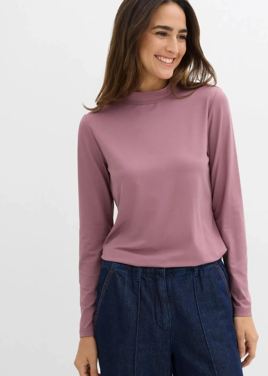 bonprix Shirts & Tops|Basics^Langarmshirt mit Stehkragen mit recyceltem Polyamid matt violett