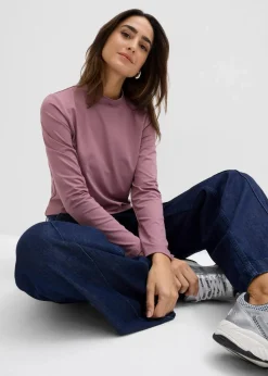 bonprix Shirts & Tops|Basics^Langarmshirt mit Stehkragen mit recyceltem Polyamid matt violett