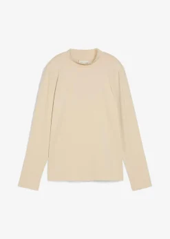 bonprix Shirts & Tops|Basics^Langarmshirt mit Stehkragen mit recyceltem Polyamid hellsand