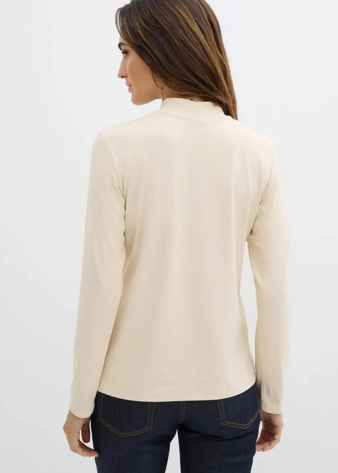 bonprix Shirts & Tops|Basics^Langarmshirt mit Stehkragen mit recyceltem Polyamid hellsand