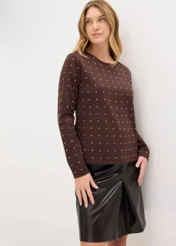 bonprix Shirts & Tops^Langarmshirt mit Strass-Applikation dunkelbraun