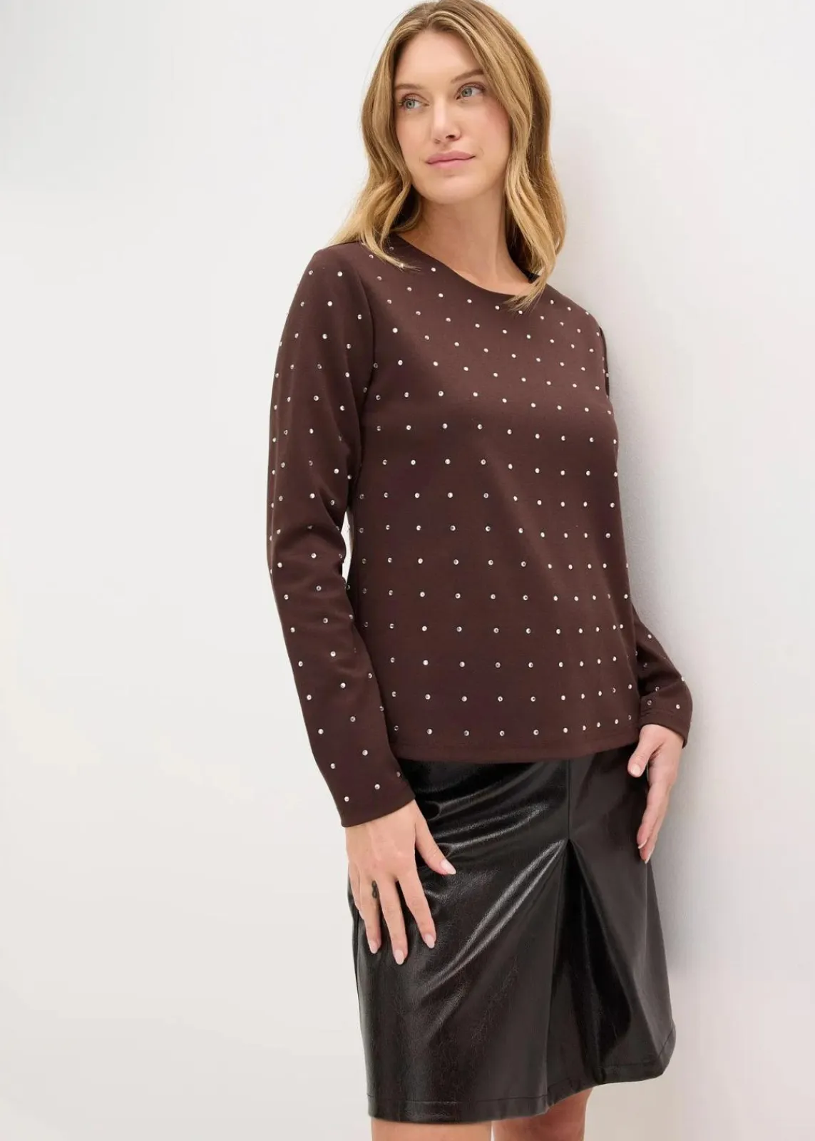 bonprix Shirts & Tops^Langarmshirt mit Strass-Applikation dunkelbraun