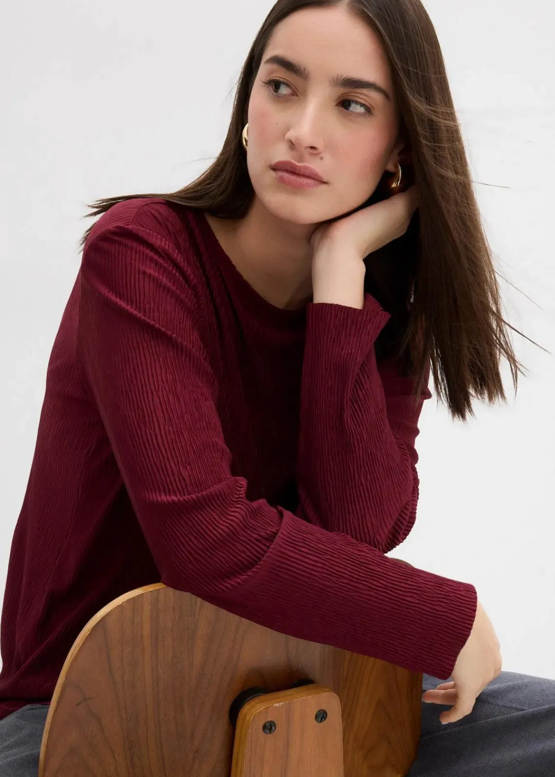 bonprix Shirts & Tops^Langarmshirt mit Struktureffekt ahornrot