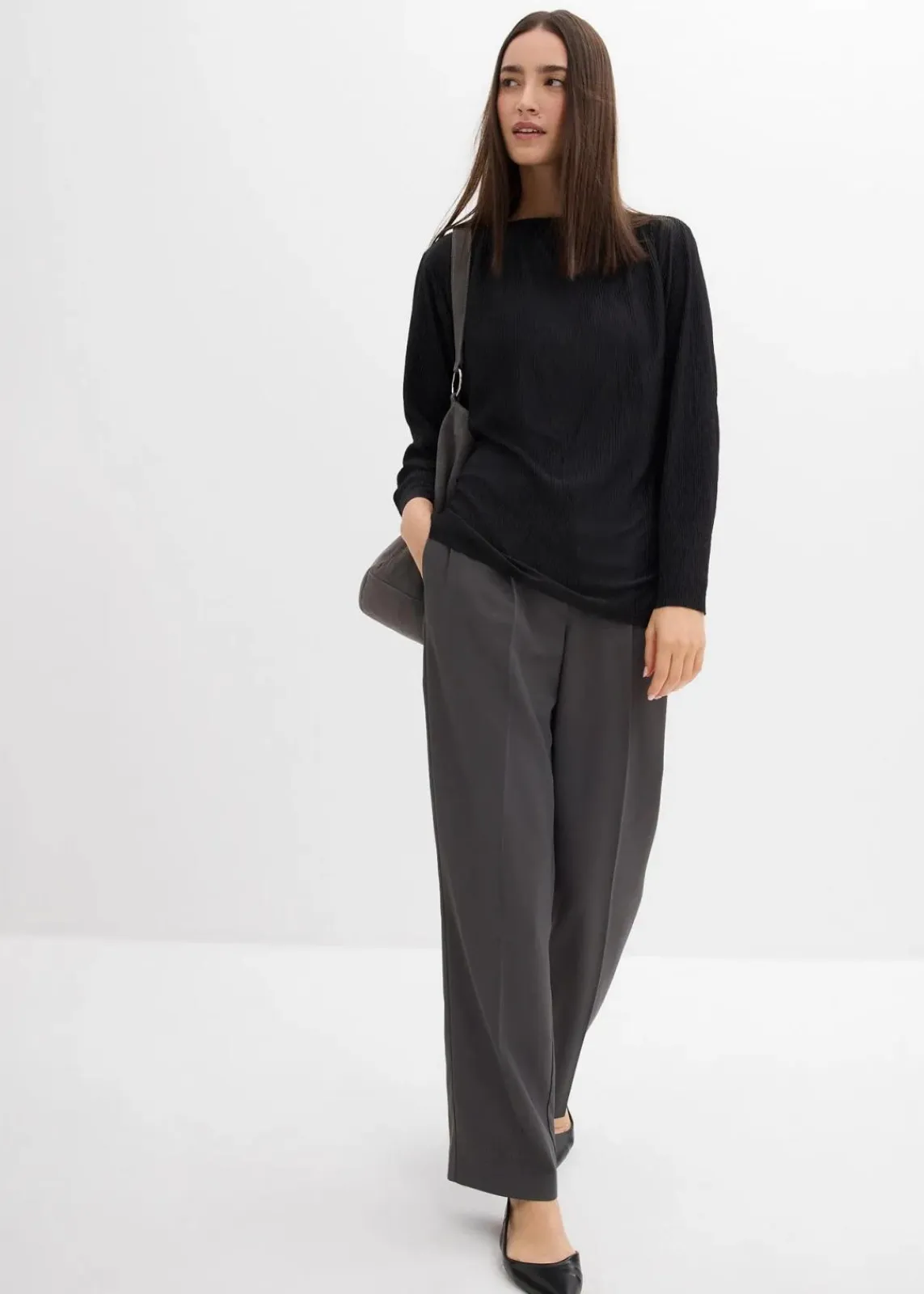 bonprix Shirts & Tops^Langarmshirt mit Struktureffekt schwarz