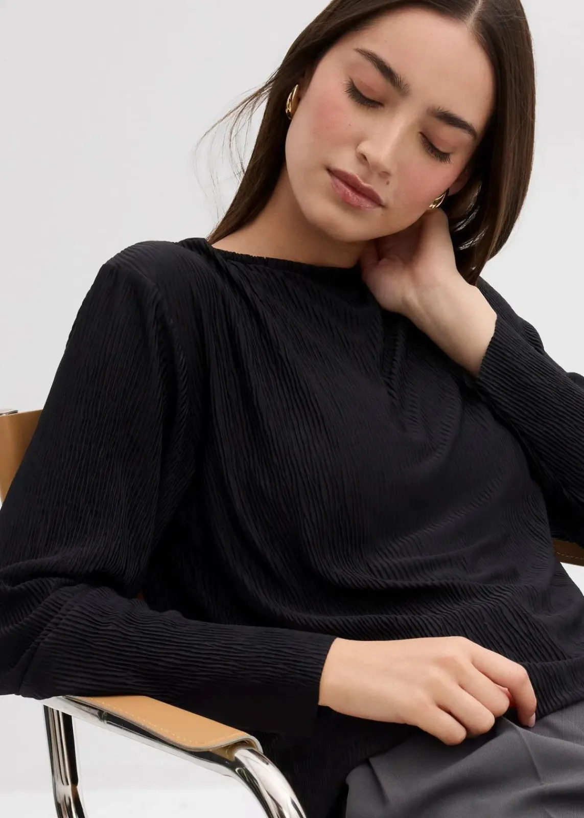 bonprix Shirts & Tops^Langarmshirt mit Struktureffekt schwarz