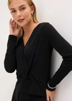 bonprix Shirts & Tops^Langarmshirt mit tiefem Ausschnitt schwarz