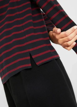 bonprix Shirts & Tops|Basics^Langarmshirt mit U-Boot-Ausschnitt (2er Pack) schwarz + rubinrot/schwarz gestreift
