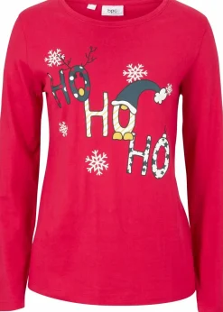 bonprix Shirts & Tops|Nachhaltigere Materialien^Langarmshirt mit Weihnachtsmotiv rot