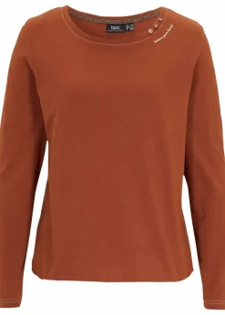 bonprix Shirts & Tops|Nachhaltigere Materialien^Langarmshirt mit Zierknöpfen kastanienbraun