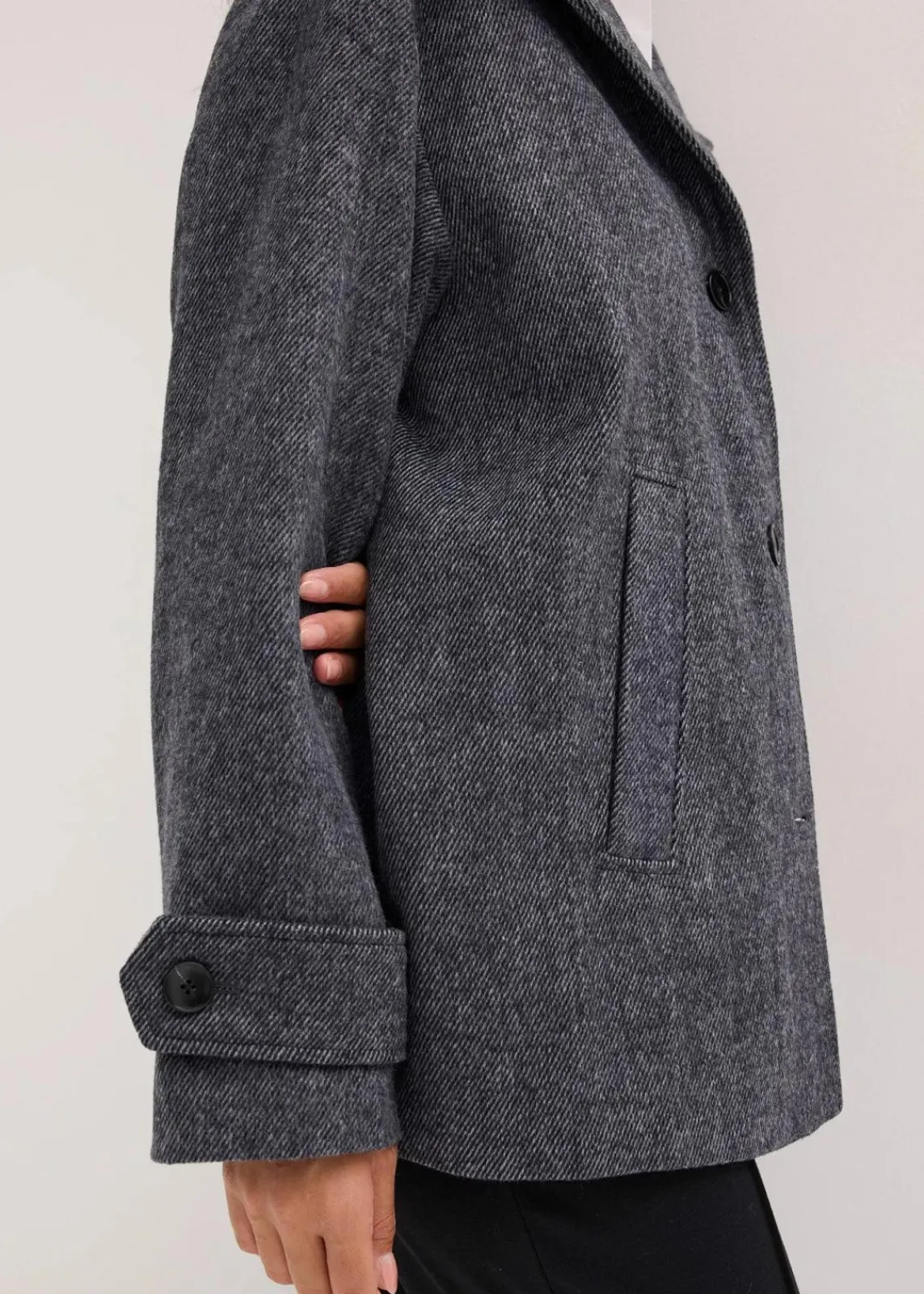 bonprix Bekleidung·Hosen|Jacken & Mäntel^Lange Cabanjacke in Wolloptik anthrazit meliert