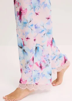 bonprix Wäsche·Nachtwäsche|Nachhaltigere Materialien^Lange Pyjamahose aus glänzendem Satin hellrosa geblümt