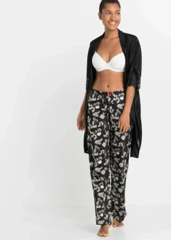 bonprix Wäsche·Nachtwäsche|Nachhaltigere Materialien^Lange Pyjamahose aus reiner Bio-Baumwolle (2er Pack) schwarz geblümt + schwarz