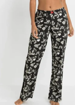 bonprix Wäsche·Nachtwäsche|Nachhaltigere Materialien^Lange Pyjamahose aus reiner Bio-Baumwolle (2er Pack) schwarz geblümt + schwarz
