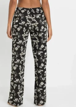 bonprix Wäsche·Nachtwäsche|Nachhaltigere Materialien^Lange Pyjamahose aus reiner Bio-Baumwolle (2er Pack) schwarz geblümt + schwarz