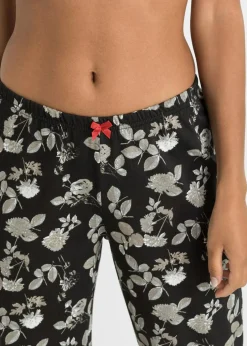 bonprix Wäsche·Nachtwäsche|Nachhaltigere Materialien^Lange Pyjamahose aus reiner Bio-Baumwolle (2er Pack) schwarz geblümt + schwarz