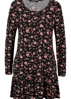 bonprix Shirts & Tops^Lange Shirt-Tunika aus Viskose-Mischung schwarz/antikrosa geblümt