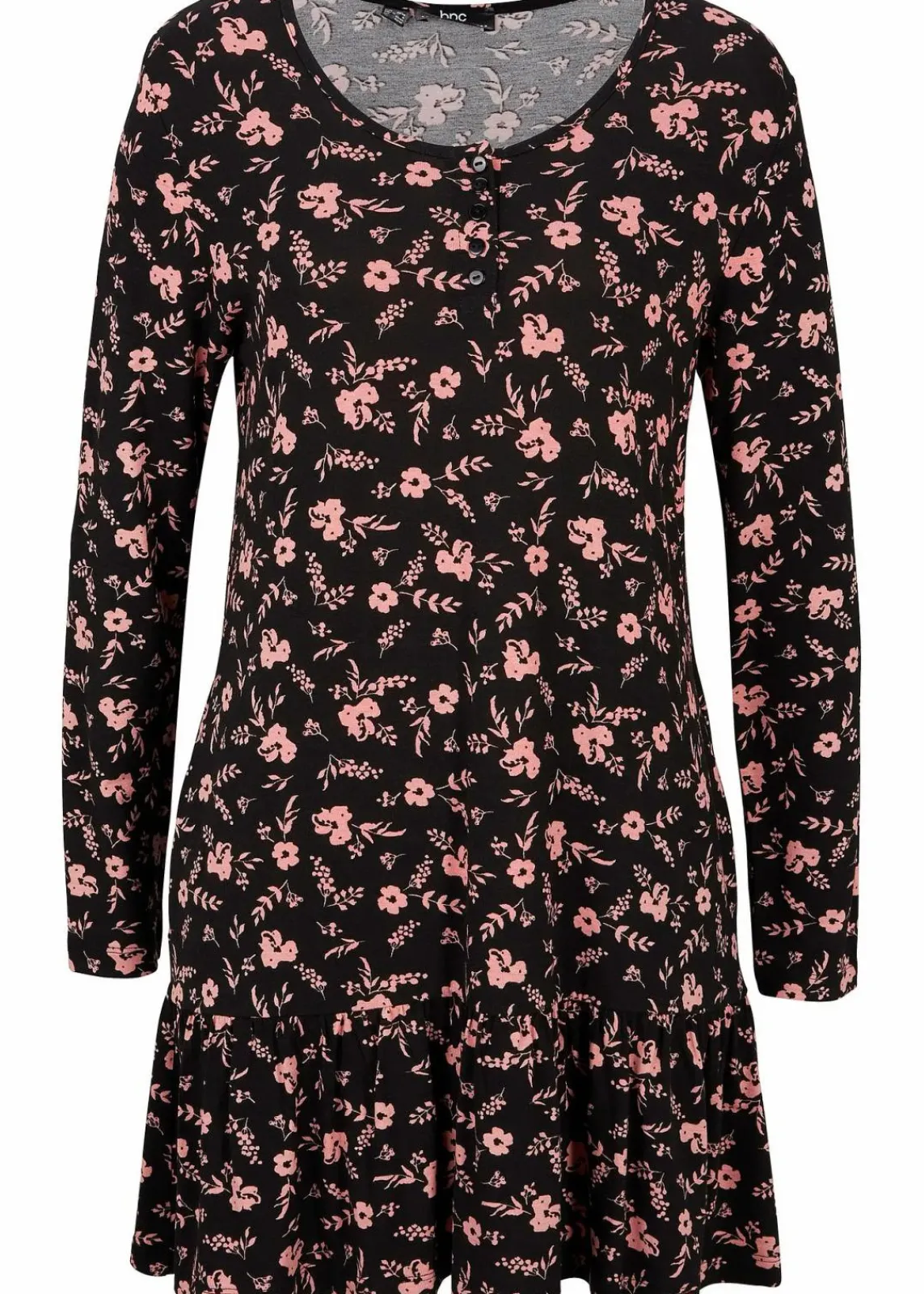 bonprix Shirts & Tops^Lange Shirt-Tunika aus Viskose-Mischung schwarz/antikrosa geblümt