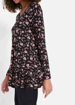 bonprix Shirts & Tops^Lange Shirt-Tunika aus Viskose-Mischung schwarz/antikrosa geblümt