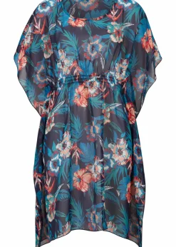 bonprix Strandmode|Bademode·Strandmode^Lange Strandtunika aus leichtem Chiffon dunkelblau/türkis floral
