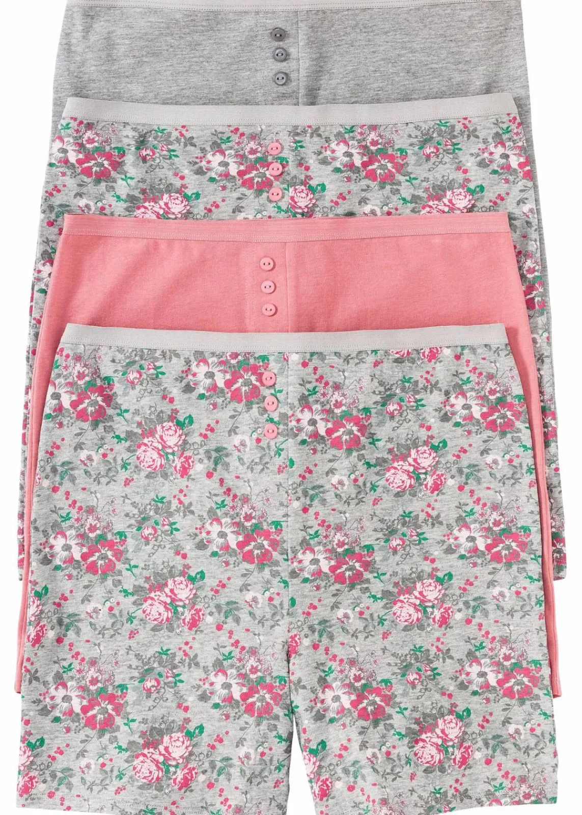 bonprix Wäsche·Höschen|Höschen^Lange Unterhose mit hohem Bund (4er Pack) hellgrau meliert + rosa + grün geblümt