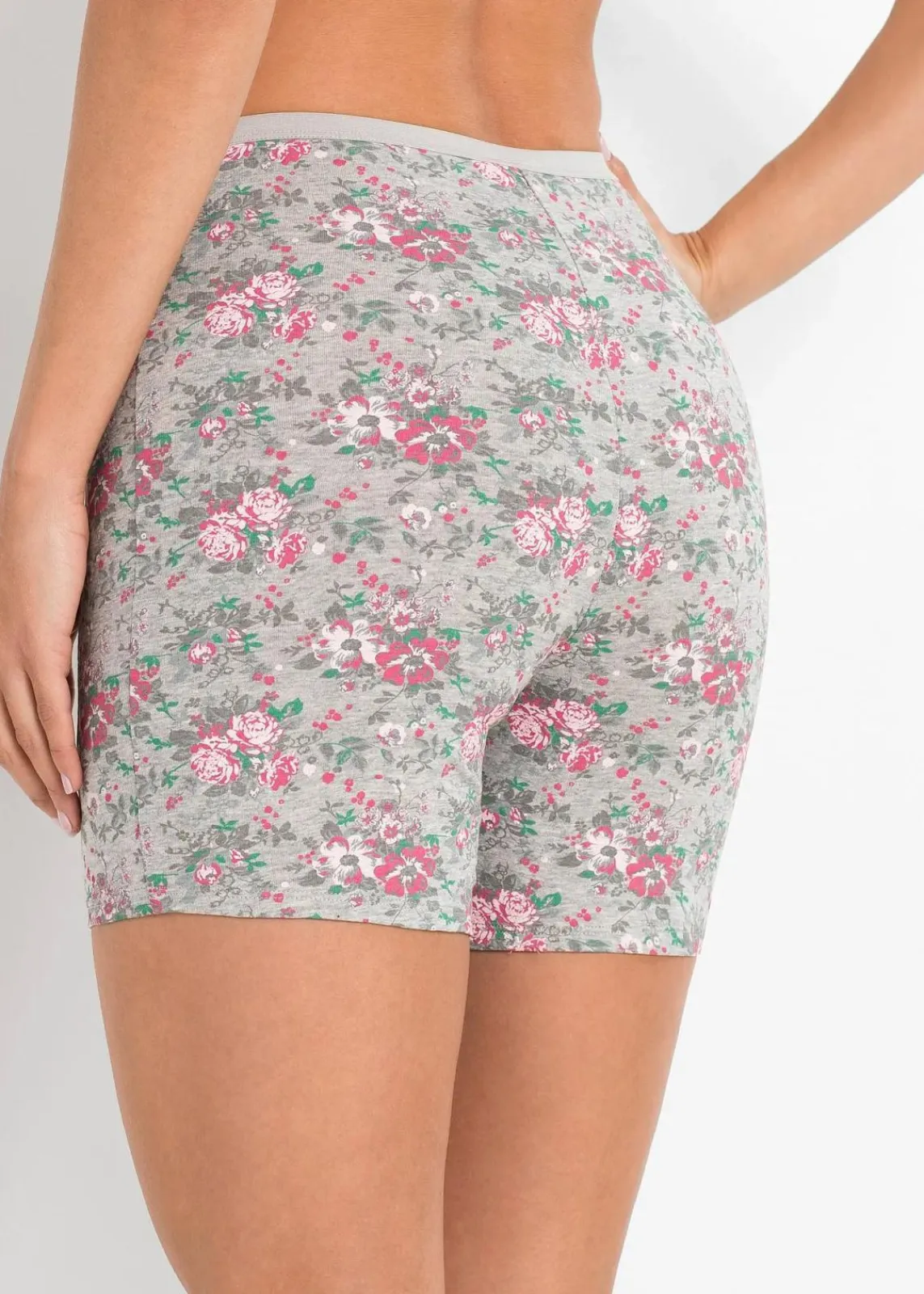 bonprix Wäsche·Höschen|Höschen^Lange Unterhose mit hohem Bund (4er Pack) hellgrau meliert + rosa + grün geblümt