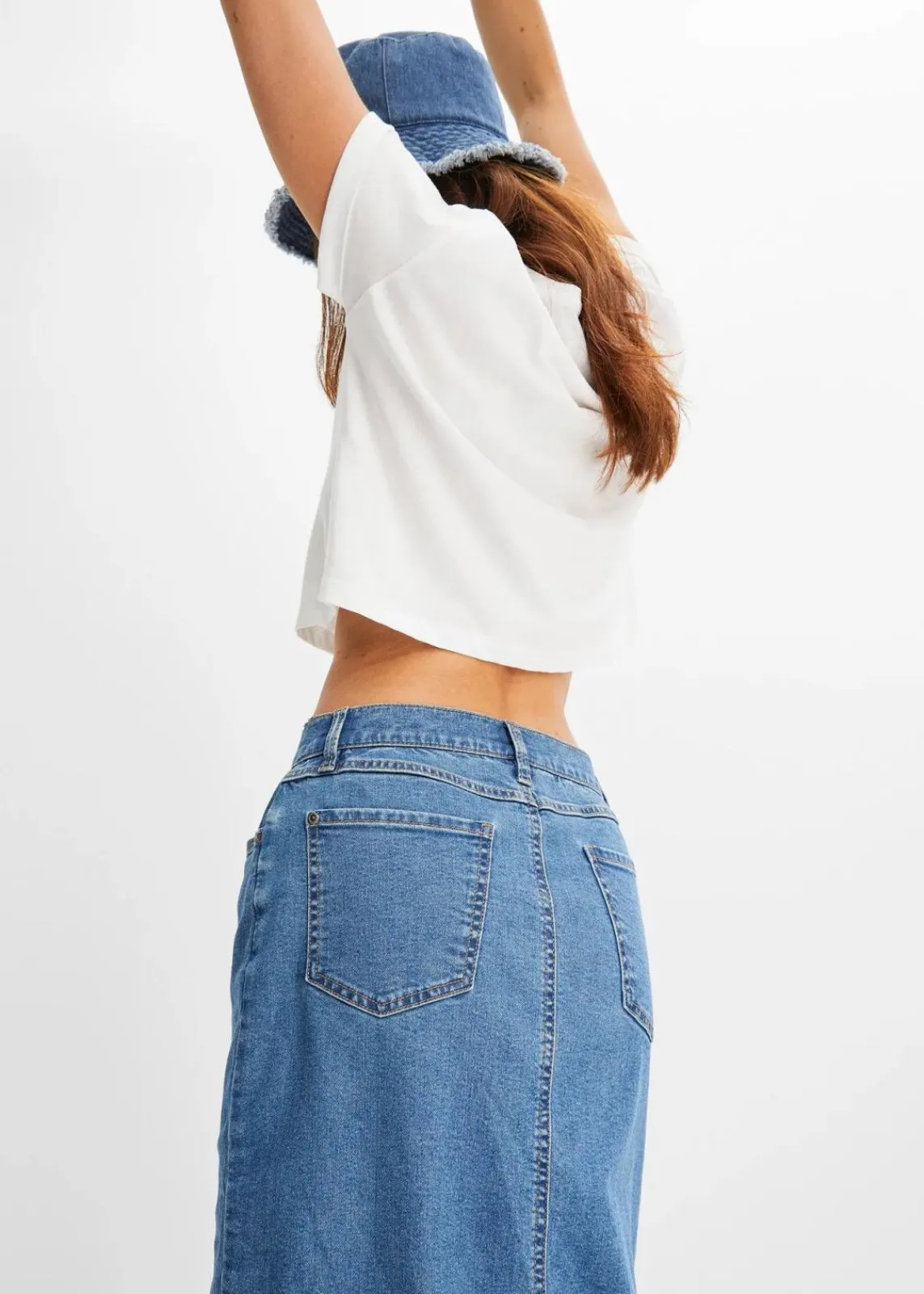 bonprix Bekleidung·Sportbekleidung|Röcke^Langer Jeansrock mit Schlitz aus Positive Denim #1 Fabric blau denim