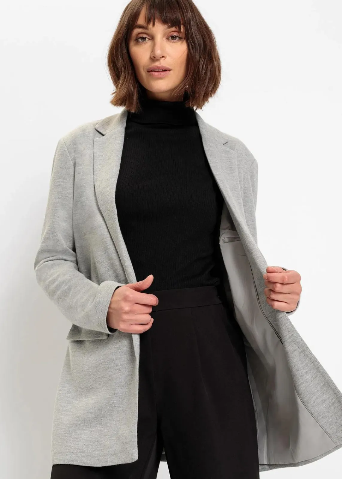 bonprix Bekleidung·Basics|Blazer^Langer Jersey-Blazer mit Taschen hellgrau meliert