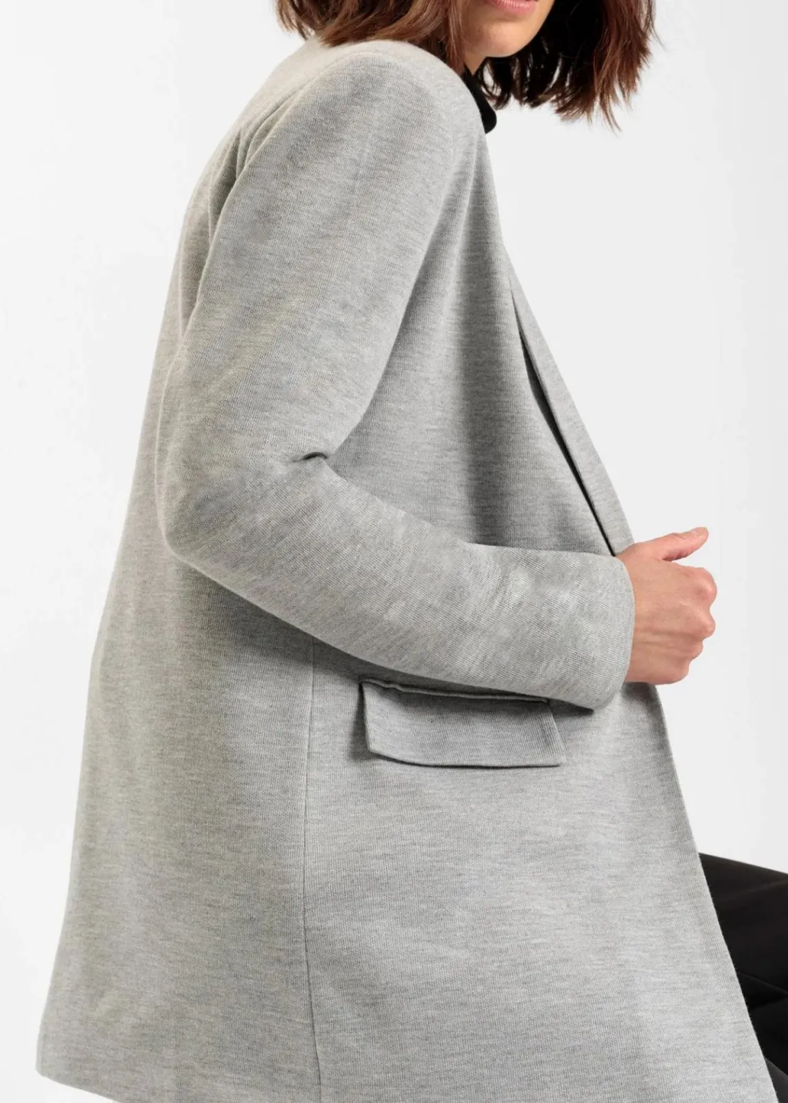 bonprix Bekleidung·Basics|Blazer^Langer Jersey-Blazer mit Taschen hellgrau meliert