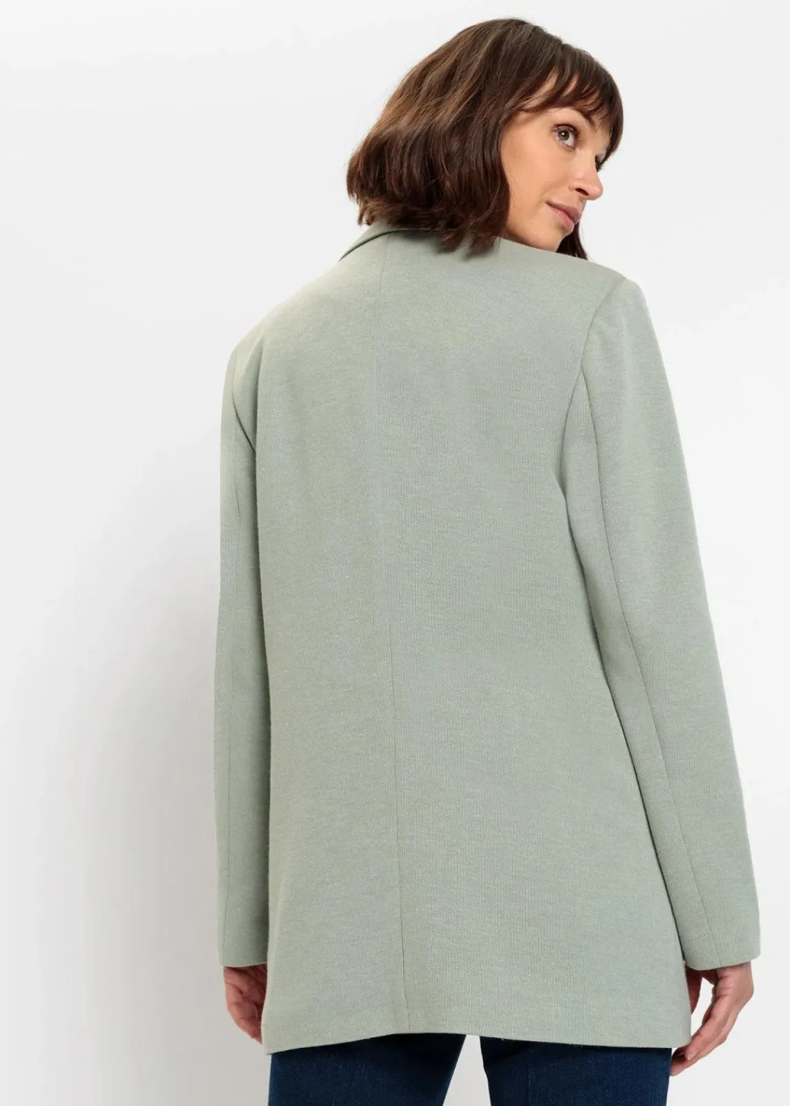 bonprix Blazer|Bekleidung·Basics^Langer Jersey-Blazer mit Taschen rauchgrün meliert