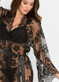 bonprix Wäsche·Dessous|Wäsche·Bademäntel^Langer Kimono schwarz