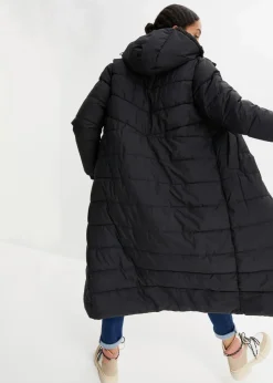 bonprix Jacken & Mäntel|Bekleidung·Hosen^Langer Stepp-Mantel mit Kapuze schwarz