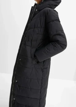 bonprix Jacken & Mäntel|Bekleidung·Hosen^Langer Stepp-Mantel mit Kapuze schwarz