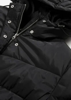 bonprix Jacken & Mäntel|Bekleidung·Hosen^Langer Stepp-Mantel mit Kapuze schwarz