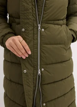bonprix Bekleidung·Hosen|Jacken & Mäntel^Langer Stepp-Mantel mit Kapuze dunkeloliv