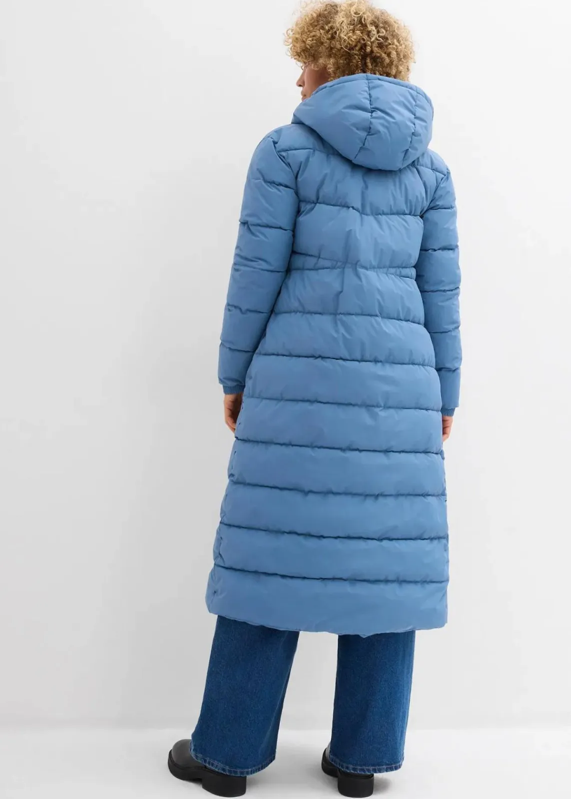 bonprix Jacken & Mäntel|Bekleidung·Hosen^Langer Stepp-Mantel mit Kapuze wellenblau