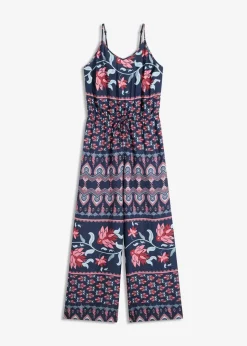 bonprix Strandmode|Jumpsuits^Langer Strandjumpsuit aus fließender Viskose blau/rosa bedruckt