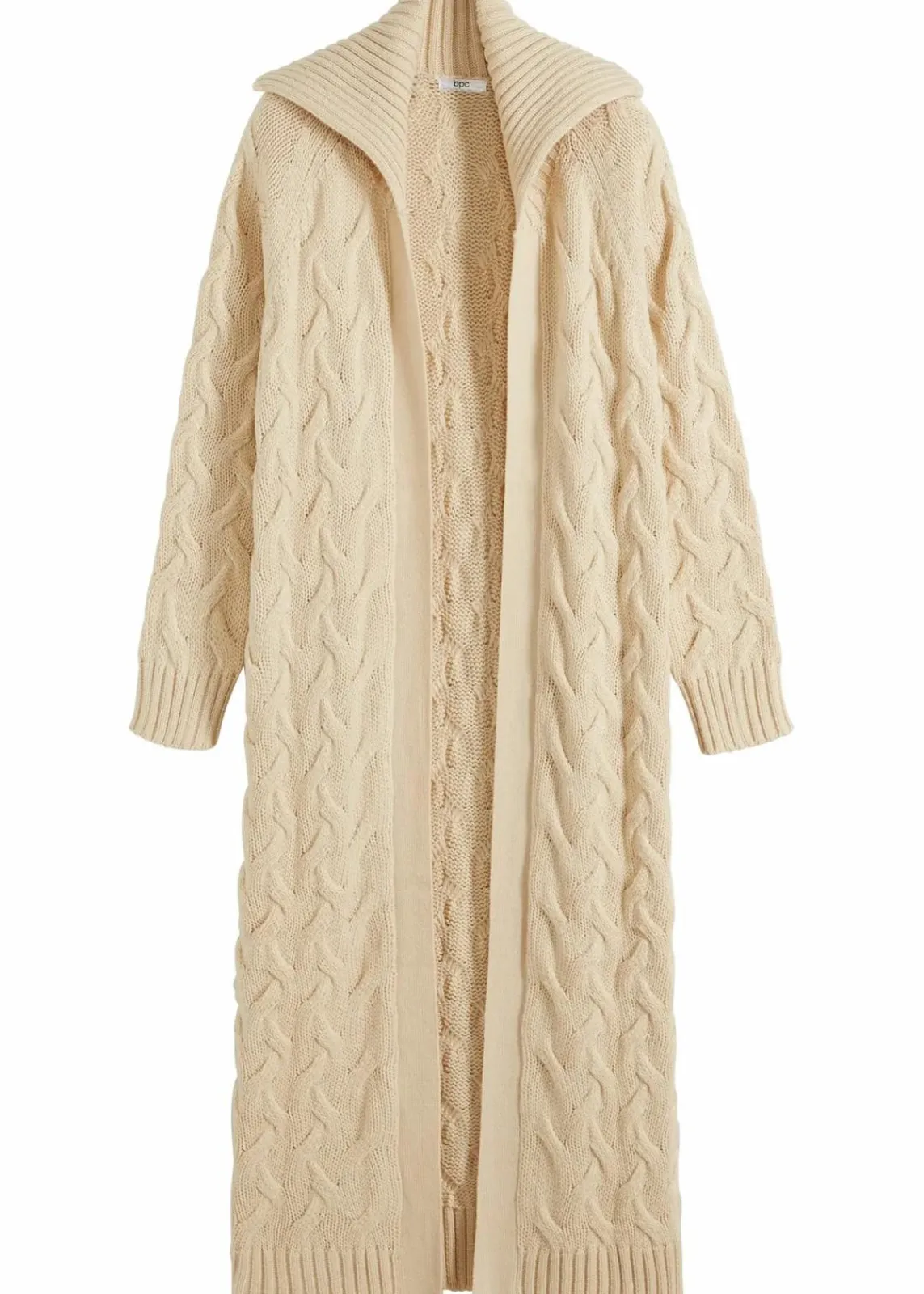 bonprix Bekleidung·Umstandsmode|Pullover & Strickjacken^Langer Strickmantel aus Zopfstrick kieselbeige
