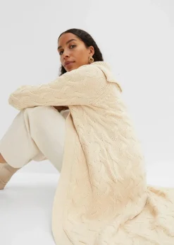 bonprix Bekleidung·Umstandsmode|Pullover & Strickjacken^Langer Strickmantel aus Zopfstrick kieselbeige