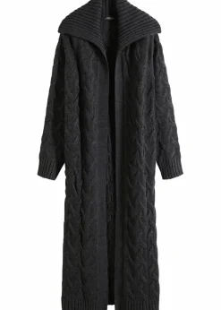 bonprix Bekleidung·Umstandsmode|Pullover & Strickjacken^Langer Strickmantel aus Zopfstrick anthrazit meliert