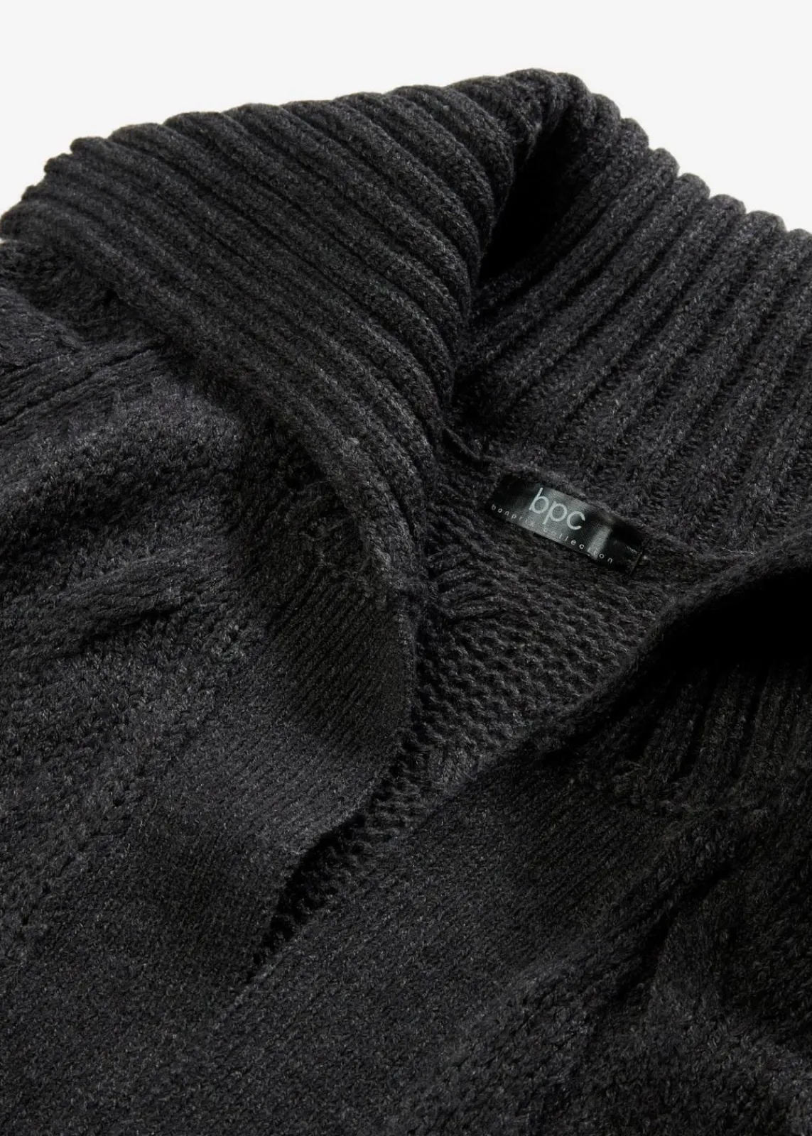bonprix Bekleidung·Umstandsmode|Pullover & Strickjacken^Langer Strickmantel aus Zopfstrick anthrazit meliert