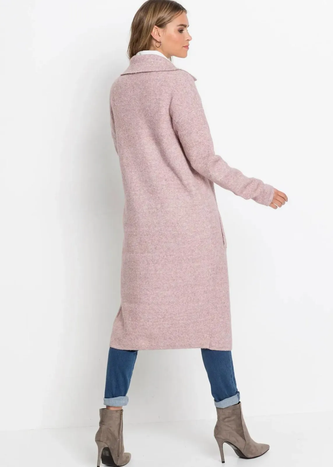 bonprix Bekleidung·Umstandsmode|Strickmode^Langer Strickmantel im Loose Fit rosa meliert