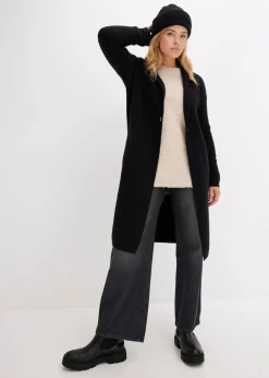 bonprix Bekleidung·Jeans|Pullover & Strickjacken^Langer Strickmantel im Loose Fit schwarz