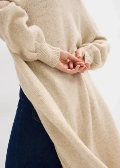 bonprix Pullover & Strickjacken|Strickmode^Langer Strickmantel in Hairy Optik hellsand