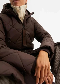 bonprix Nachhaltigere Materialien|Bekleidung·Hosen^Langer, wattierter Steppmantel mit Kapuze dunkelbraun
