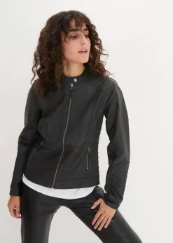 bonprix Bekleidung·Hosen|Jacken & Mäntel^Lederimitat Biker-Jacke schwarz