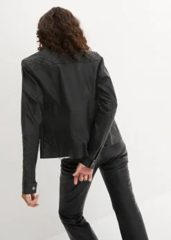 bonprix Bekleidung·Hosen|Jacken & Mäntel^Lederimitat Biker-Jacke schwarz