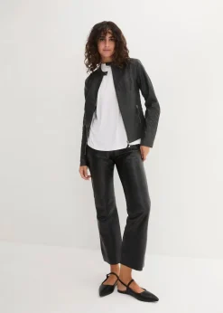 bonprix Bekleidung·Hosen|Jacken & Mäntel^Lederimitat Biker-Jacke schwarz