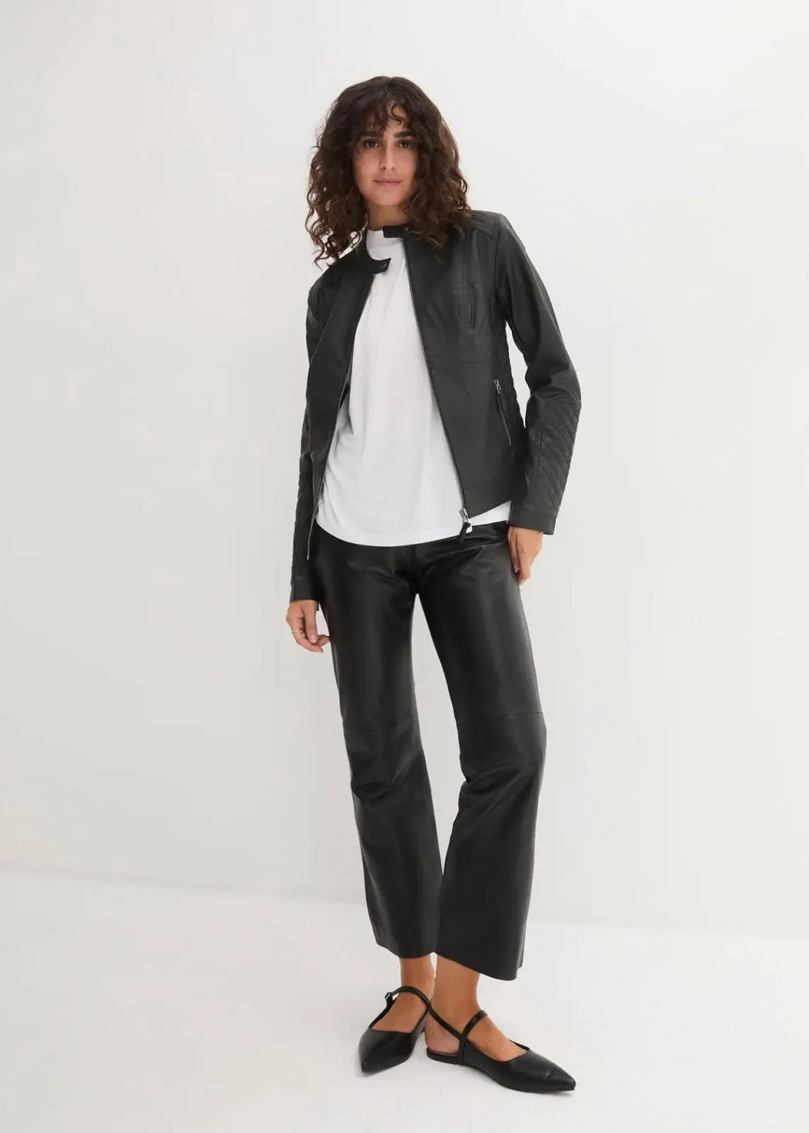 bonprix Bekleidung·Hosen|Jacken & Mäntel^Lederimitat Biker-Jacke schwarz