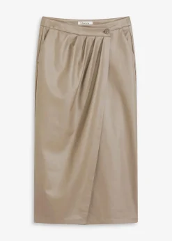 bonprix Röcke|Bekleidung·Sportbekleidung^Lederimitat Midi-Wickelrock taupe