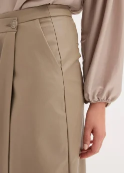bonprix Röcke|Bekleidung·Sportbekleidung^Lederimitat Midi-Wickelrock taupe